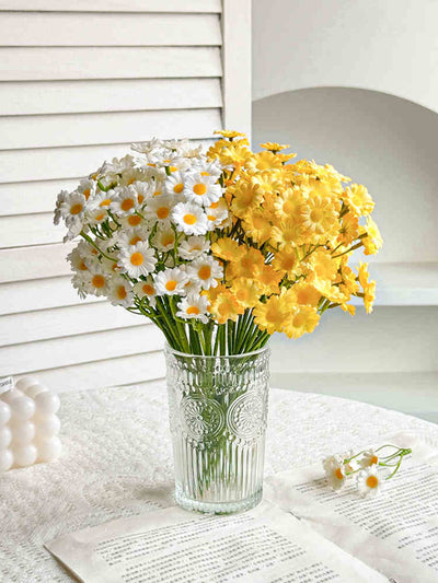 Artificial Daisy & Chamomile Arrangement with glass vase