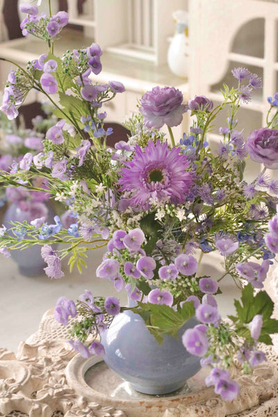 Purple Wildflower Artificial Bouquet with Ceramic Vase