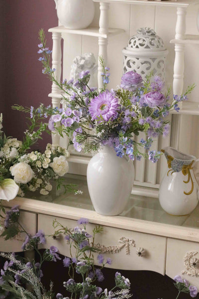 Purple Wildflower Artificial Bouquet with Ceramic Vase