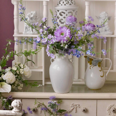 Purple Wildflower Artificial Bouquet with Ceramic Vase