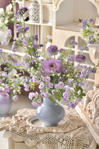 Purple Wildflower Artificial Bouquet with Ceramic Vase