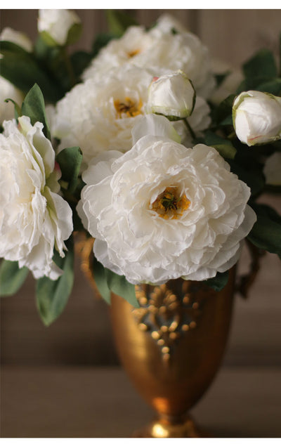 Artificial Peony Flowers 12 Gradient Purple Stems with French Hand-Painted Country Milk Jug