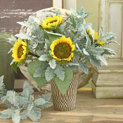 Artificial Dusty Miller Plant Flocked Silver Leaf Daisy