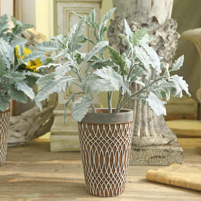 Artificial Dusty Miller Plant Flocked Silver Leaf Daisy