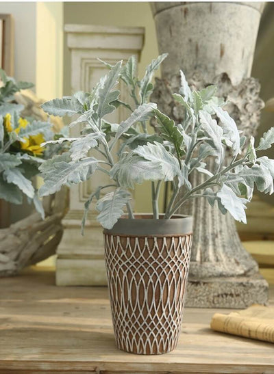 Artificial Dusty Miller Plant Flocked Silver Leaf Daisy