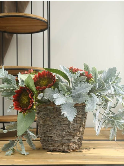 Artificial Dusty Miller Plant Flocked Silver Leaf Daisy